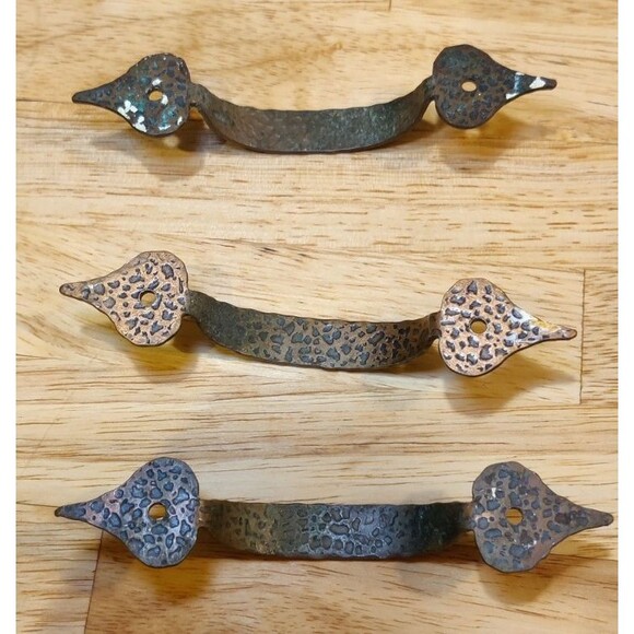 3 Vintage Hammered metal drawer Cabinet pull pulls knobs hardware PRIM Country - Picture 2 of 2